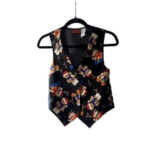1980's Vintage Teddy Bear Black Christmas Vest Medium Holiday Indie Festive Folk